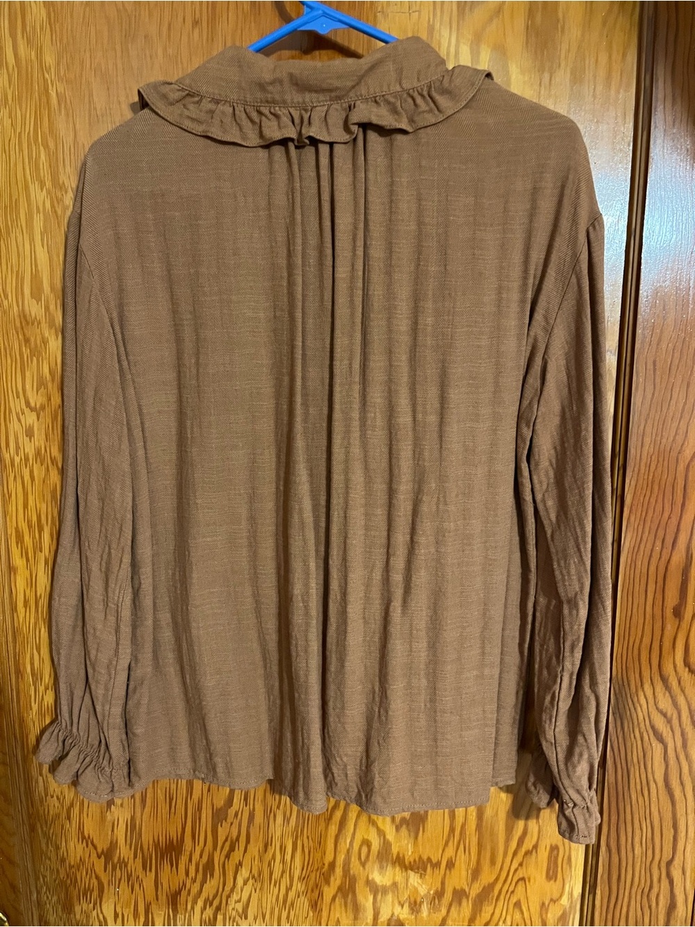 Doe & Rae Brown Ruffled Collar Button-Down Blouse - Picture 6 of 6